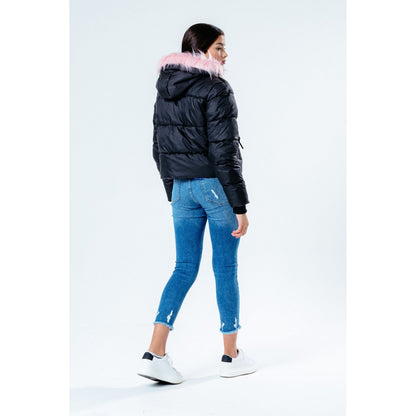 Black-Pink - Side - Hype Girls Cropped Puffer Jacket