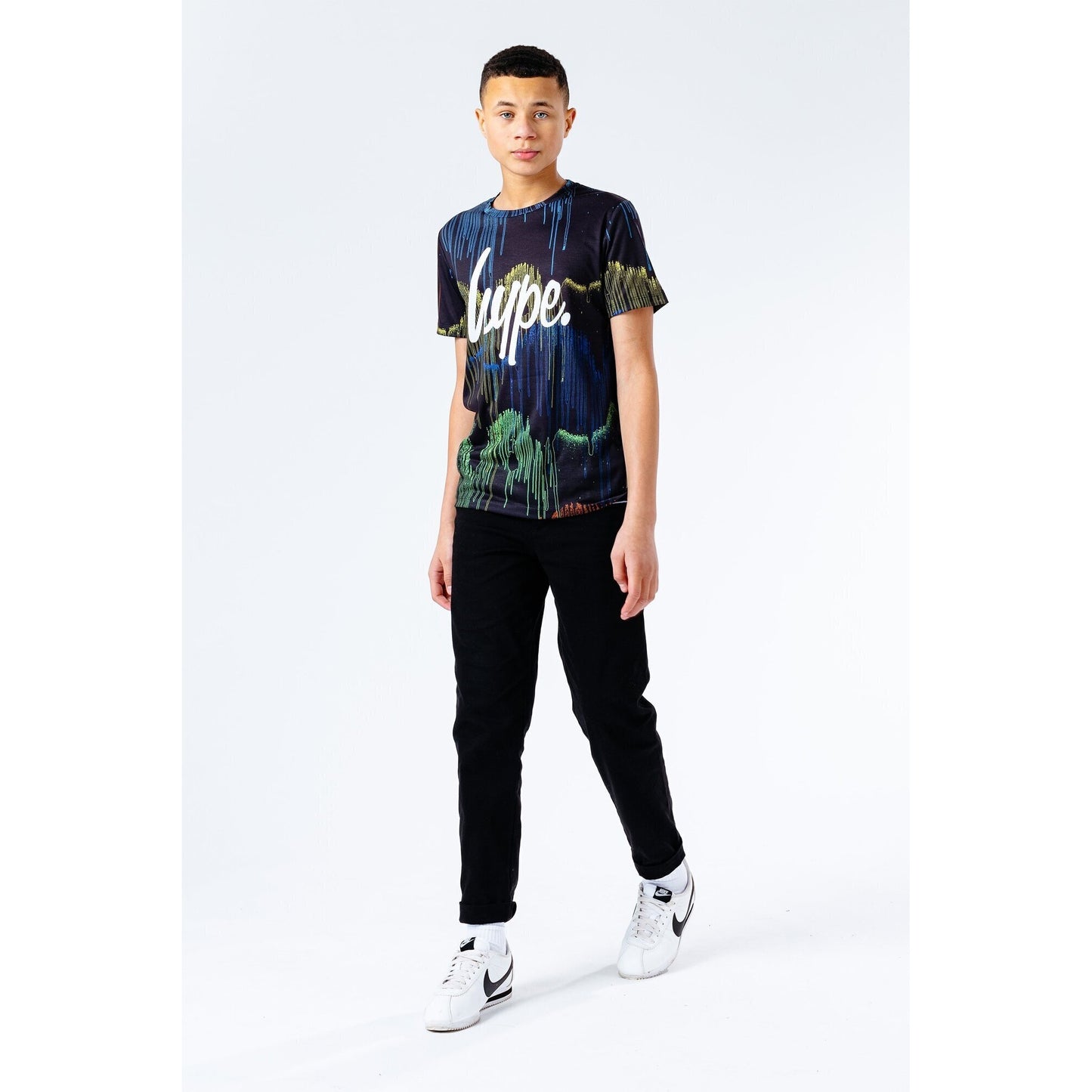 Black-Multicoloured - Side - Hype Childrens-Kids Rainbow Drips T-Shirt