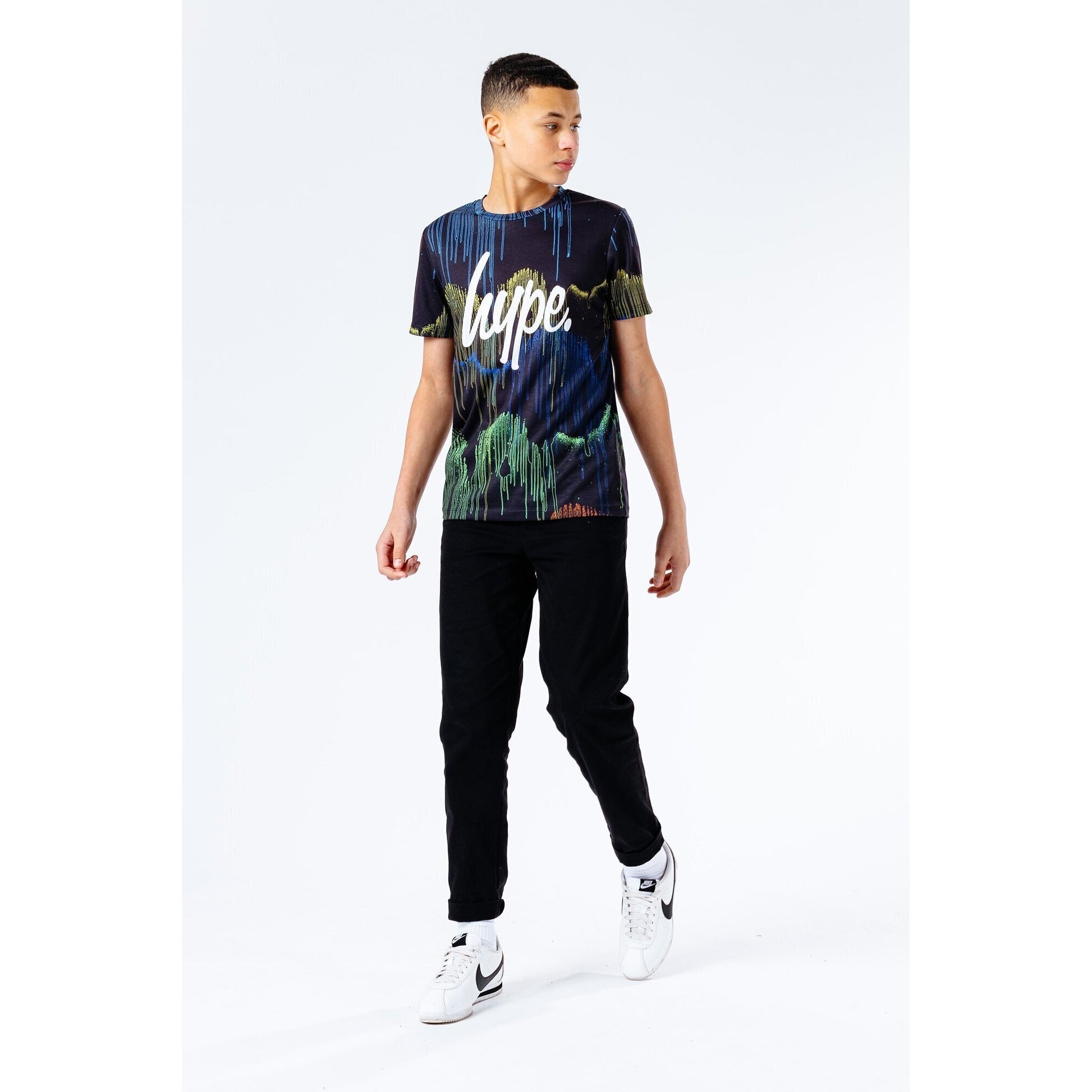 Black-Multicoloured - Pack Shot - Hype Childrens-Kids Rainbow Drips T-Shirt