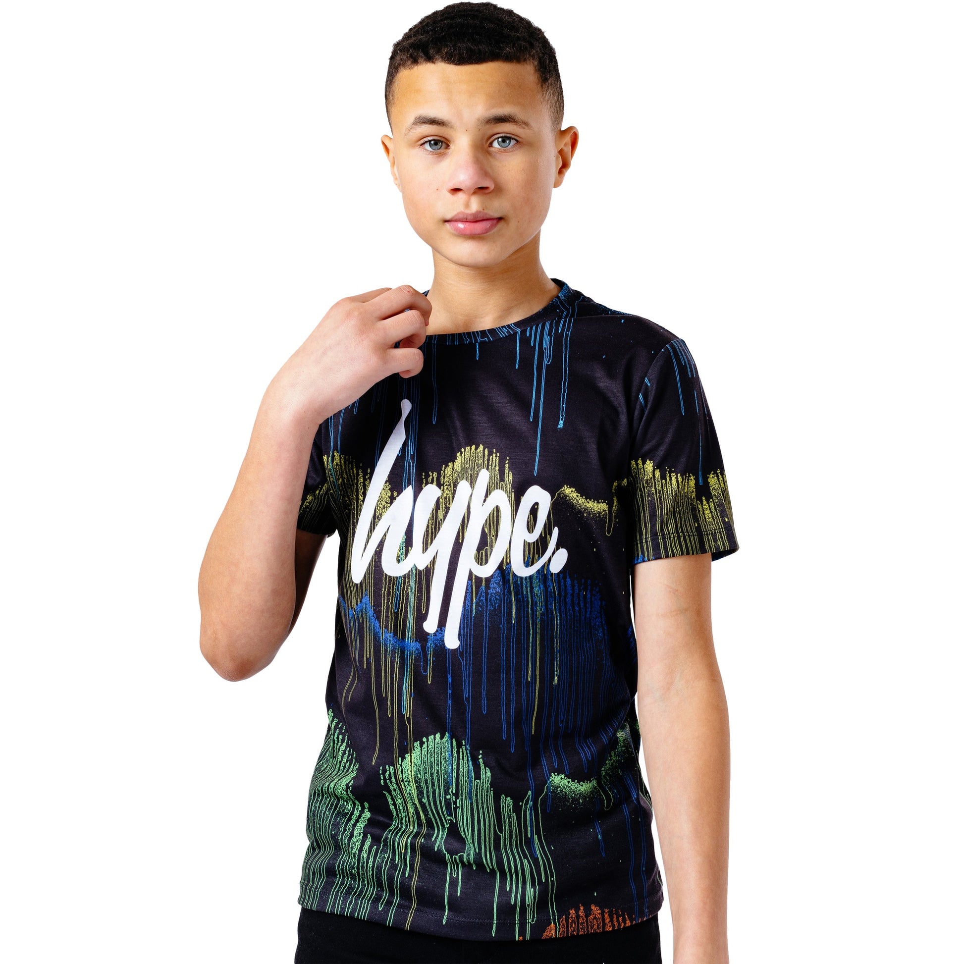 Black-Multicoloured - Front - Hype Childrens-Kids Rainbow Drips T-Shirt
