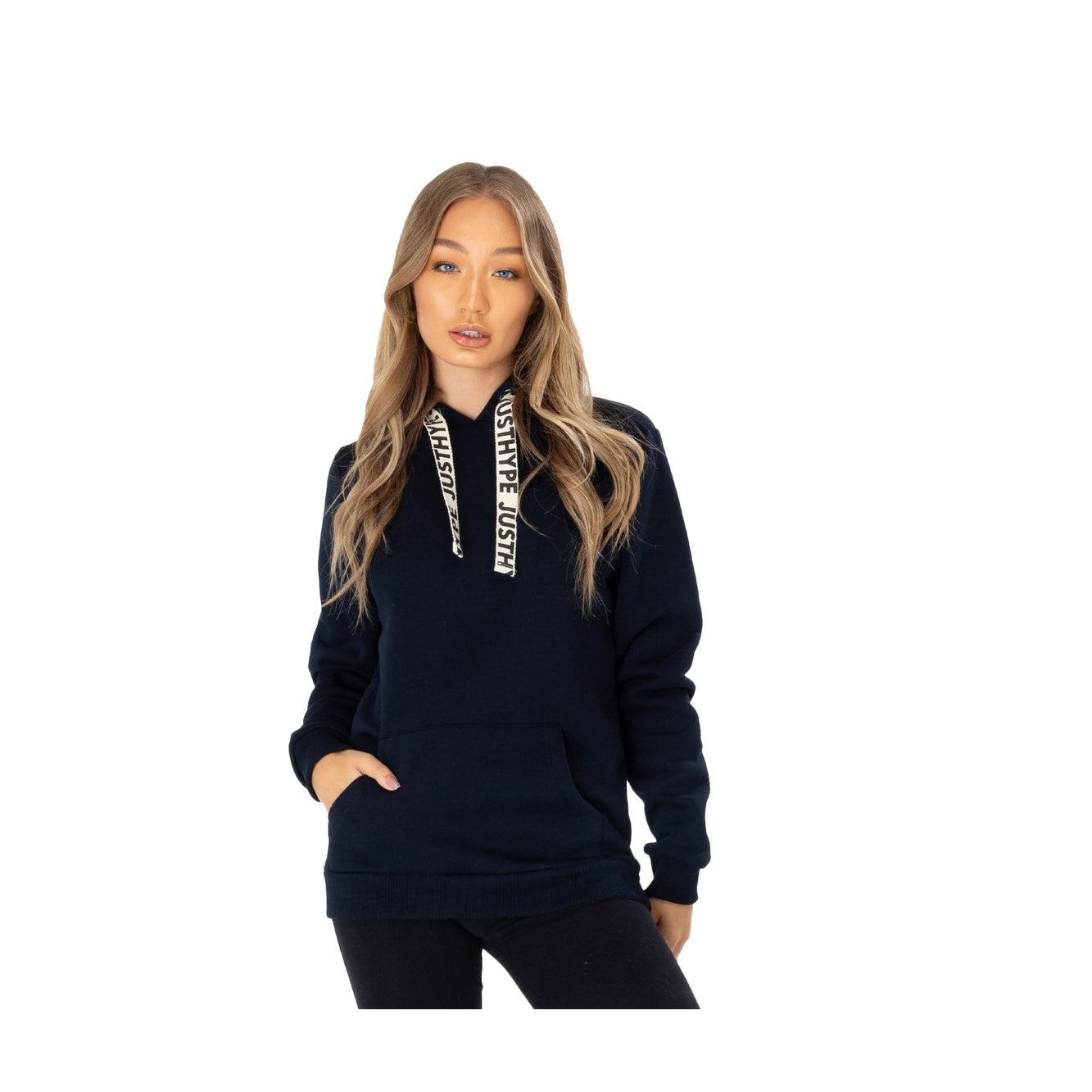 Navy - Front - Hype Womens-Ladies Drawstring Pullover Hoodie