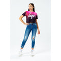 Pink-Black - Back - Hype Girls Drips Crop T-Shirt
