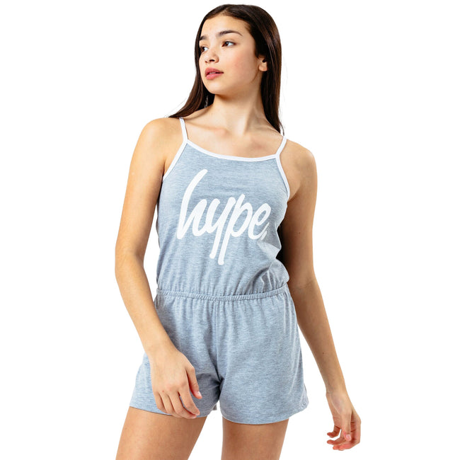 Grey Marl-White - Front - Hype Girls Strappy Playsuit