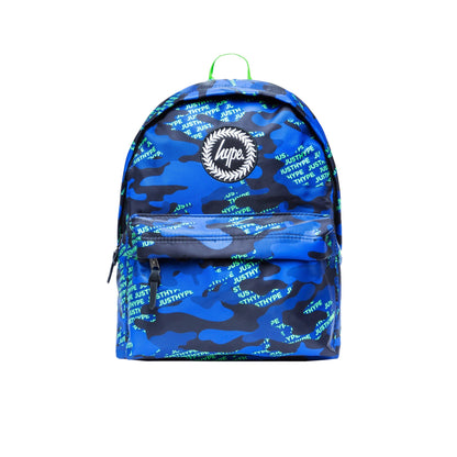 Blue-Black-Neon Green - Front - Hype Camo Logo Backpack