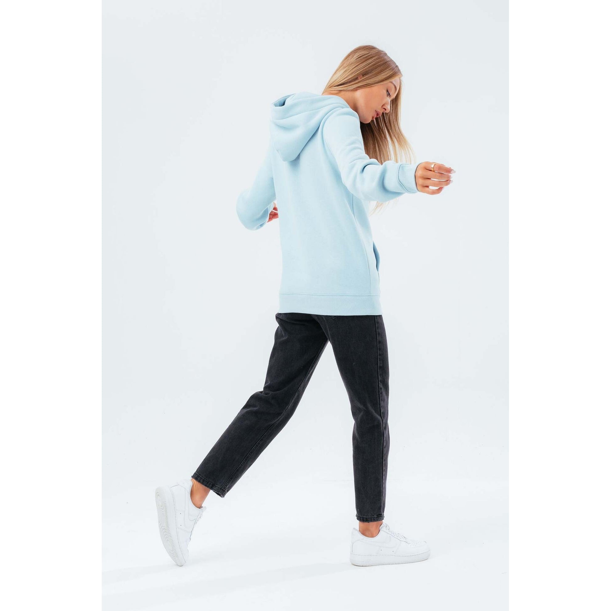 Blue - Side - Hype Womens-Ladies Drawstring Pullover Hoodie