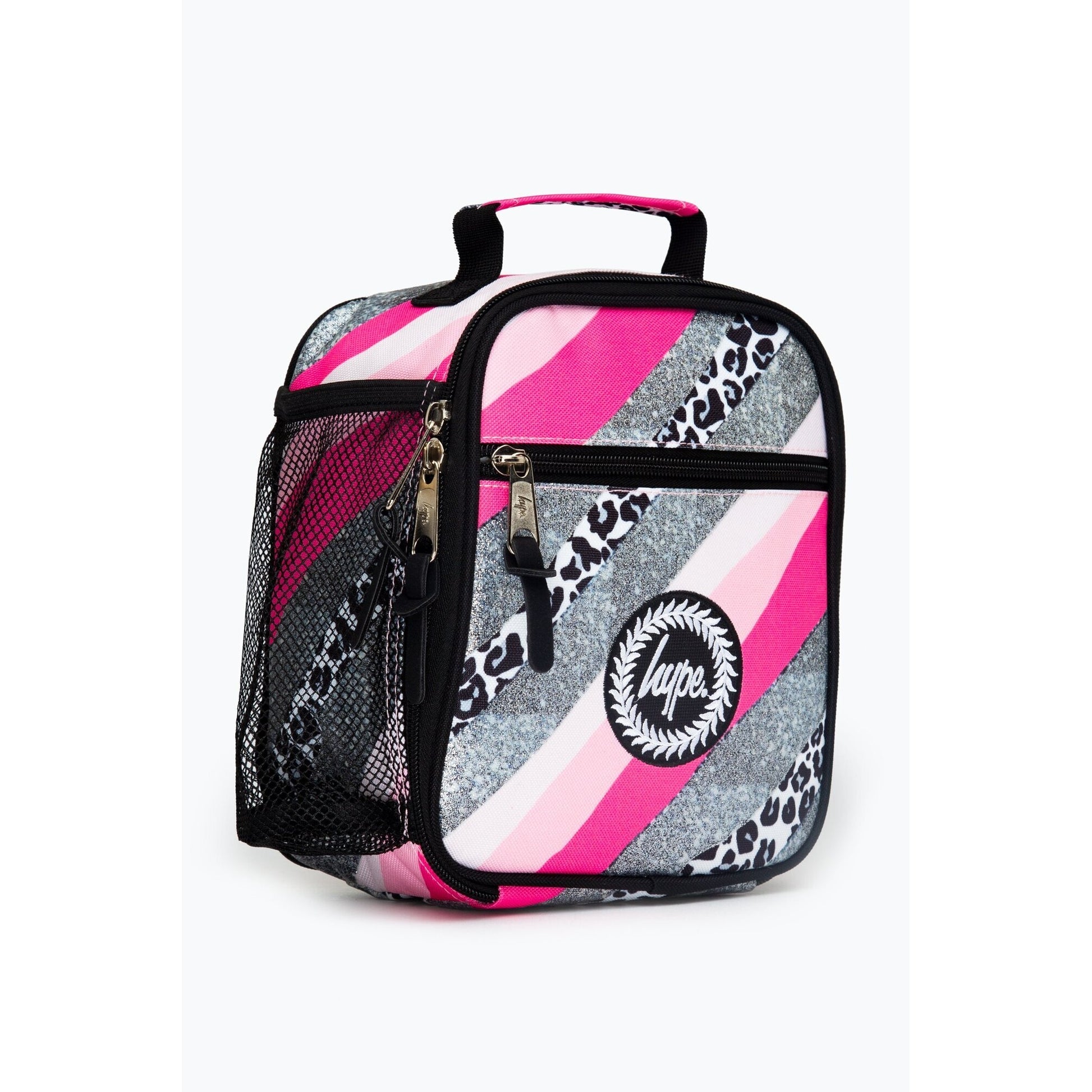 Grey-Pink-Black - Side - Hype Glitter Wave Leopard Lunch Bag