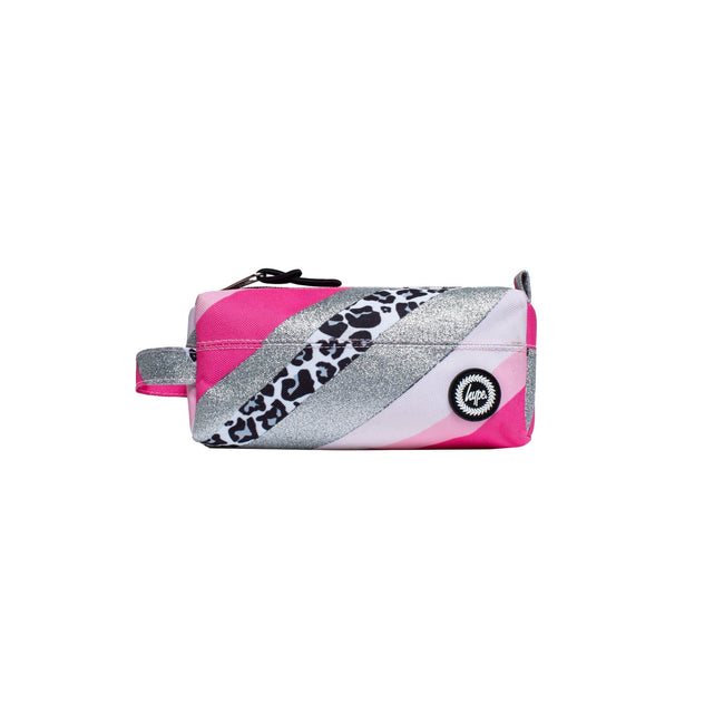 Grey-Pink-Black - Front - Hype Glitter Wave Leopard Pencil Case