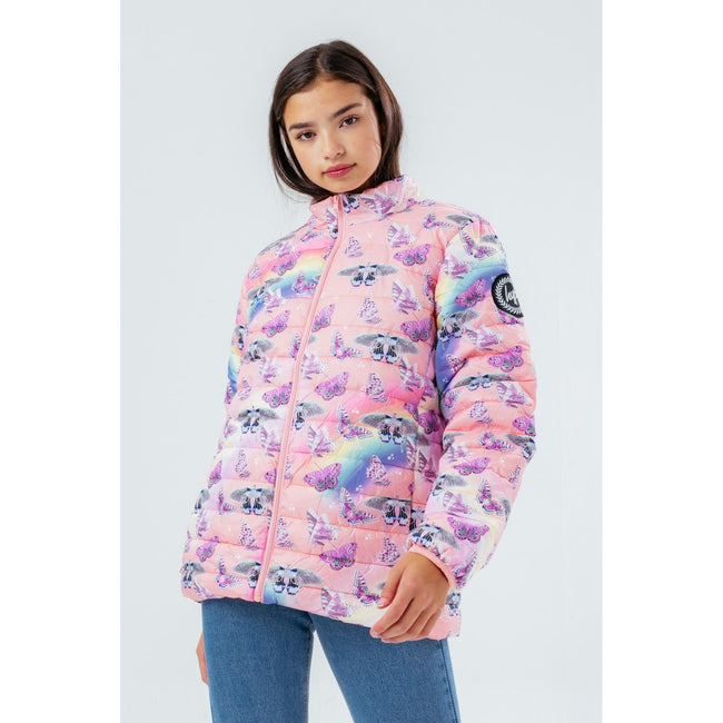 Pink - Side - Hype Girls Butterfly Puffer Jacket