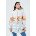 White-Bronze-Silver - Side - Hype Childrens-Kids Metallic Panel Longline Puffer Jacket