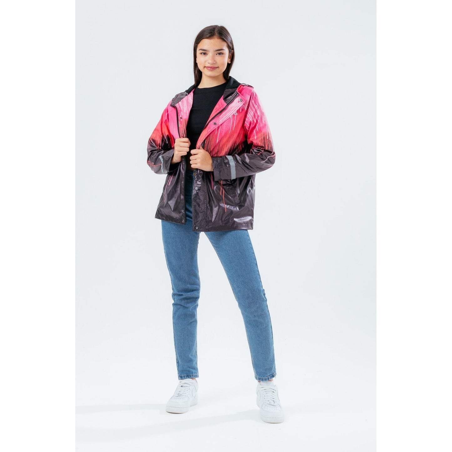 Black-Pink - Side - Hype Girls Drips Raincoat