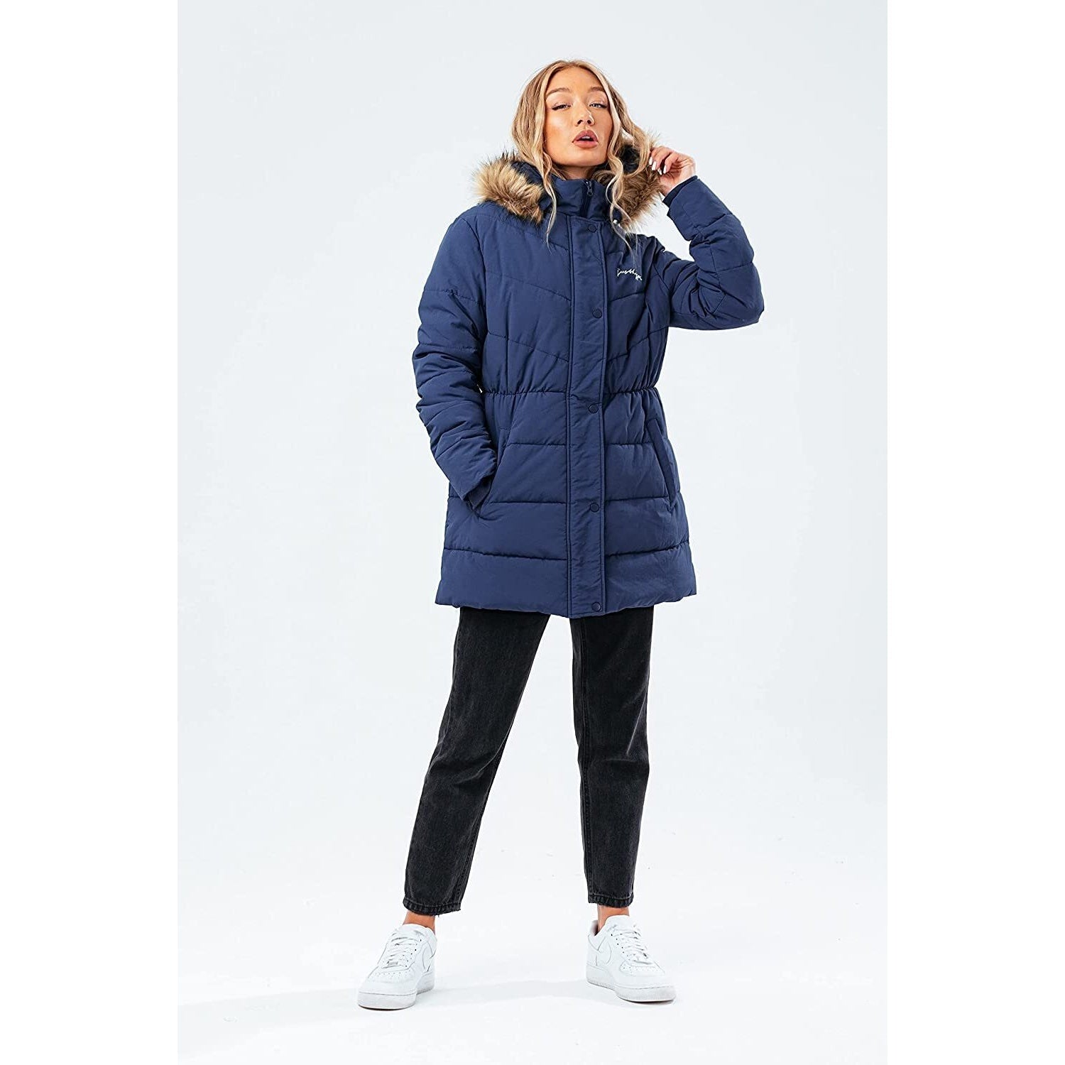 Navy - Back - Hype Womens-Ladies Fitted Puffer Jacket