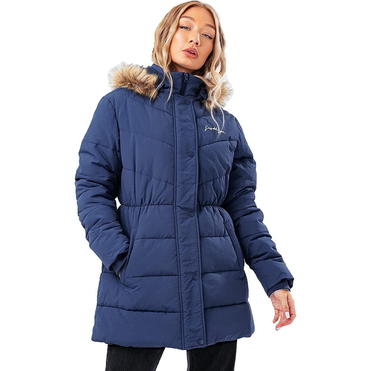 Navy - Front - Hype Womens-Ladies Fitted Puffer Jacket