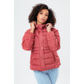 Pink - Side - Hype Womens-Ladies Faux Fur Trim Padded Jacket