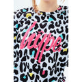 White-Black-Pink - Lifestyle - Hype Girls Leopard Script Dished Hem T-Shirt