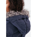 Navy - Close up - Hype Womens-Ladies Faux Fur Trim Padded Coat