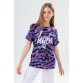 Purple-Black - Front - Hype Girls Funky Zeb-Pard T-Shirt