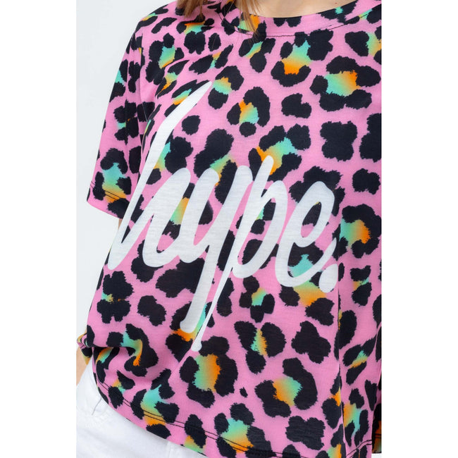 Pink-White-Black - Lifestyle - Hype Girls Disco Leopard Print Crop Top