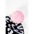 Black-White-Pink - Side - Hype Unisex Adult Knitted Cheetah Print Beanie