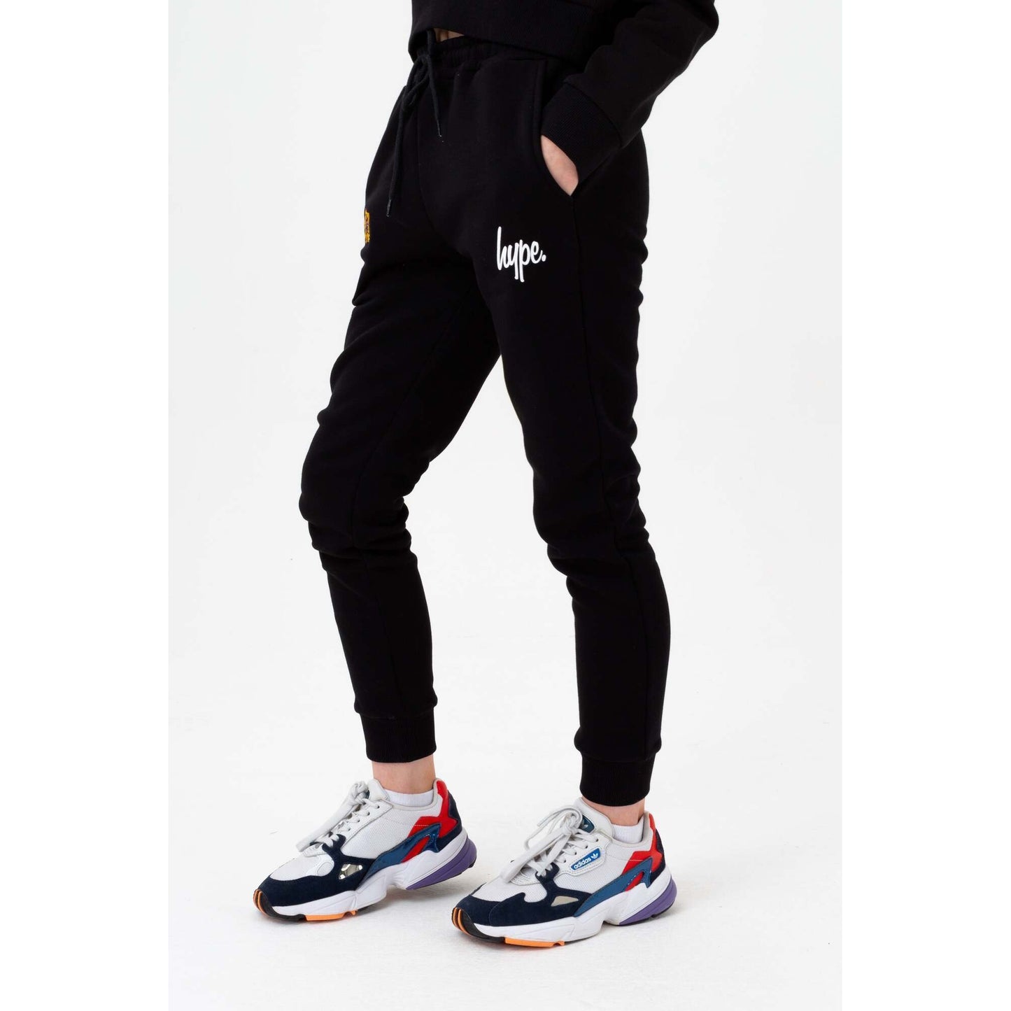 Black - Side - Hype Girls Flower Patch Script Jogging Bottoms