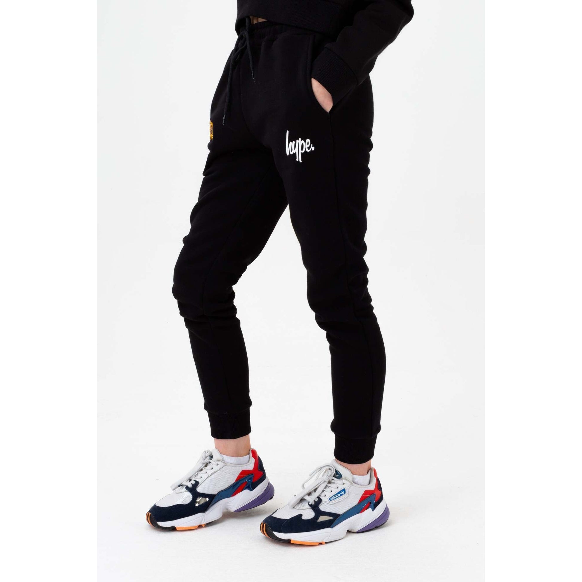 Black - Side - Hype Girls Flower Patch Script Jogging Bottoms