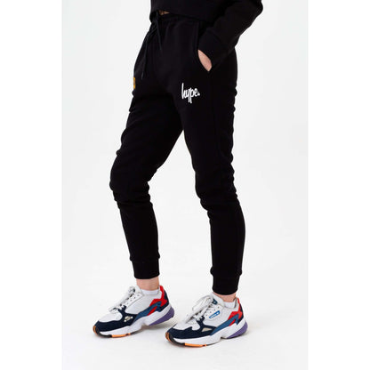 Black - Side - Hype Girls Flower Patch Script Jogging Bottoms
