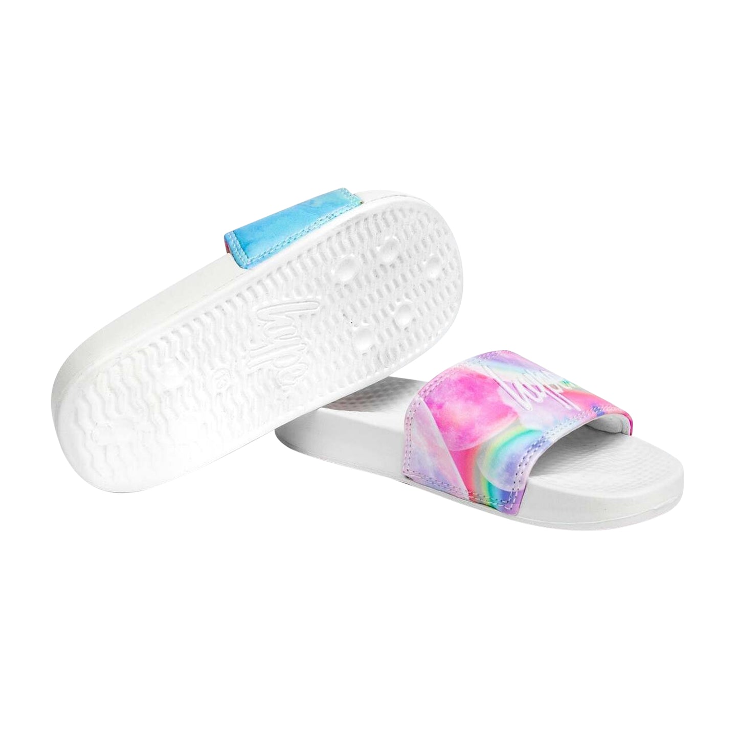 White-Pink-Blue - Side - Hype Childrens-Kids Moons Script Sliders