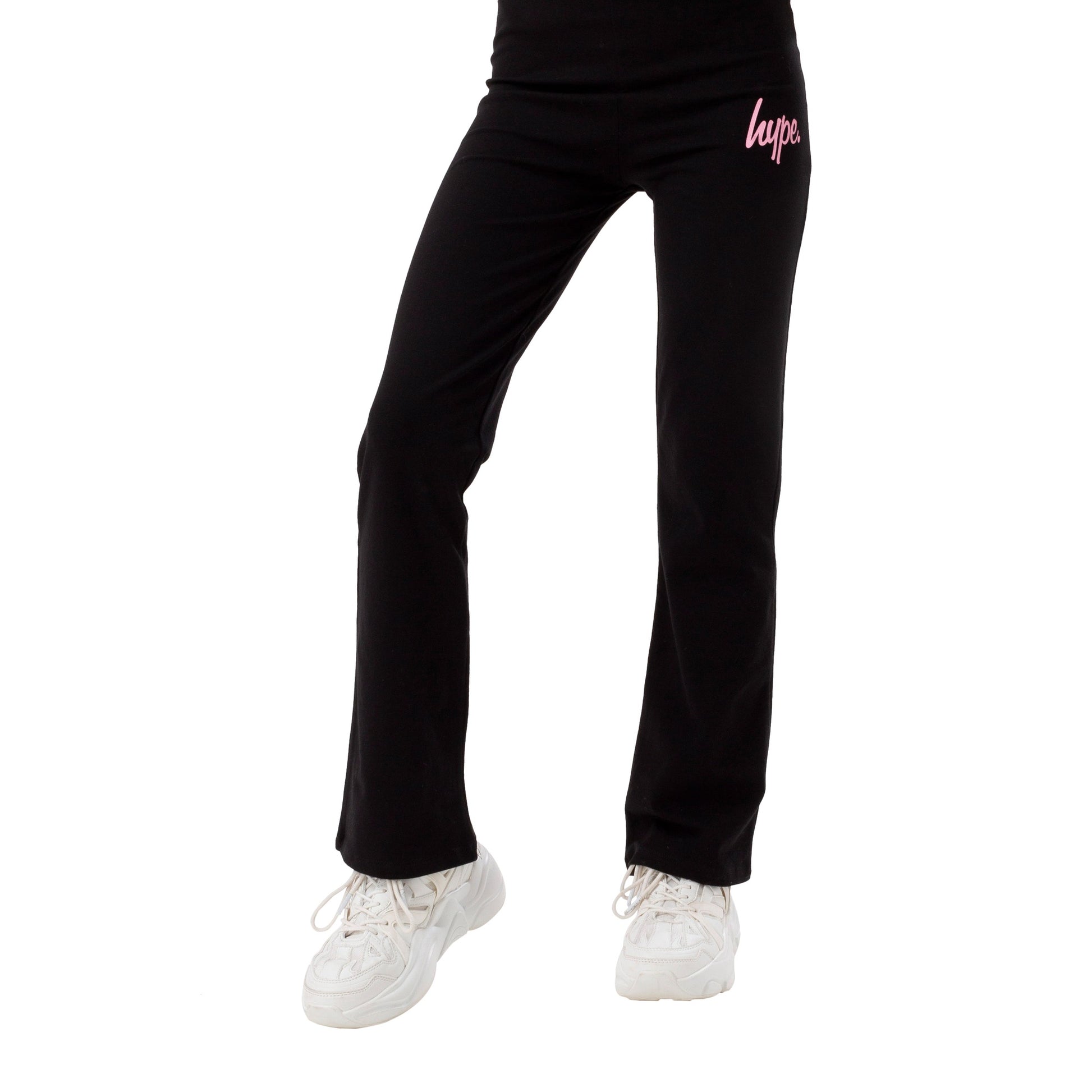 Black - Front - Hype Girls Script Flared Trousers