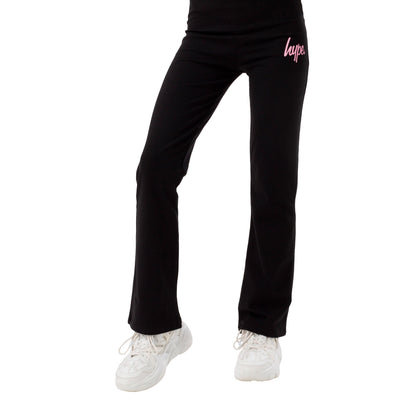 Black - Front - Hype Girls Script Flared Trousers