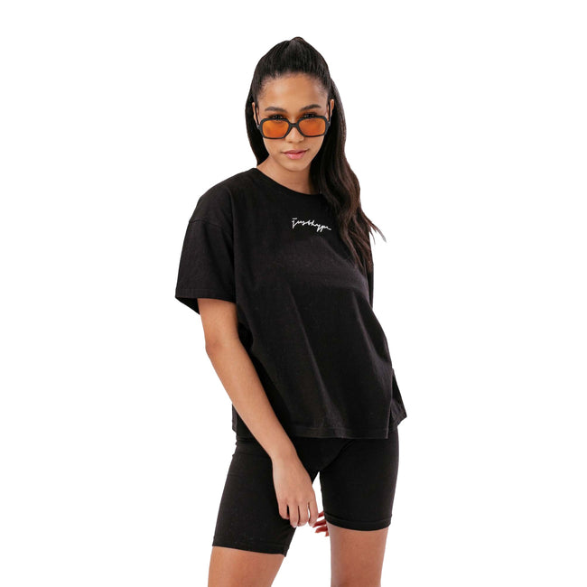 Black - Front - Hype Womens-Ladies Scribble Boxy T-Shirt & Shorts Set