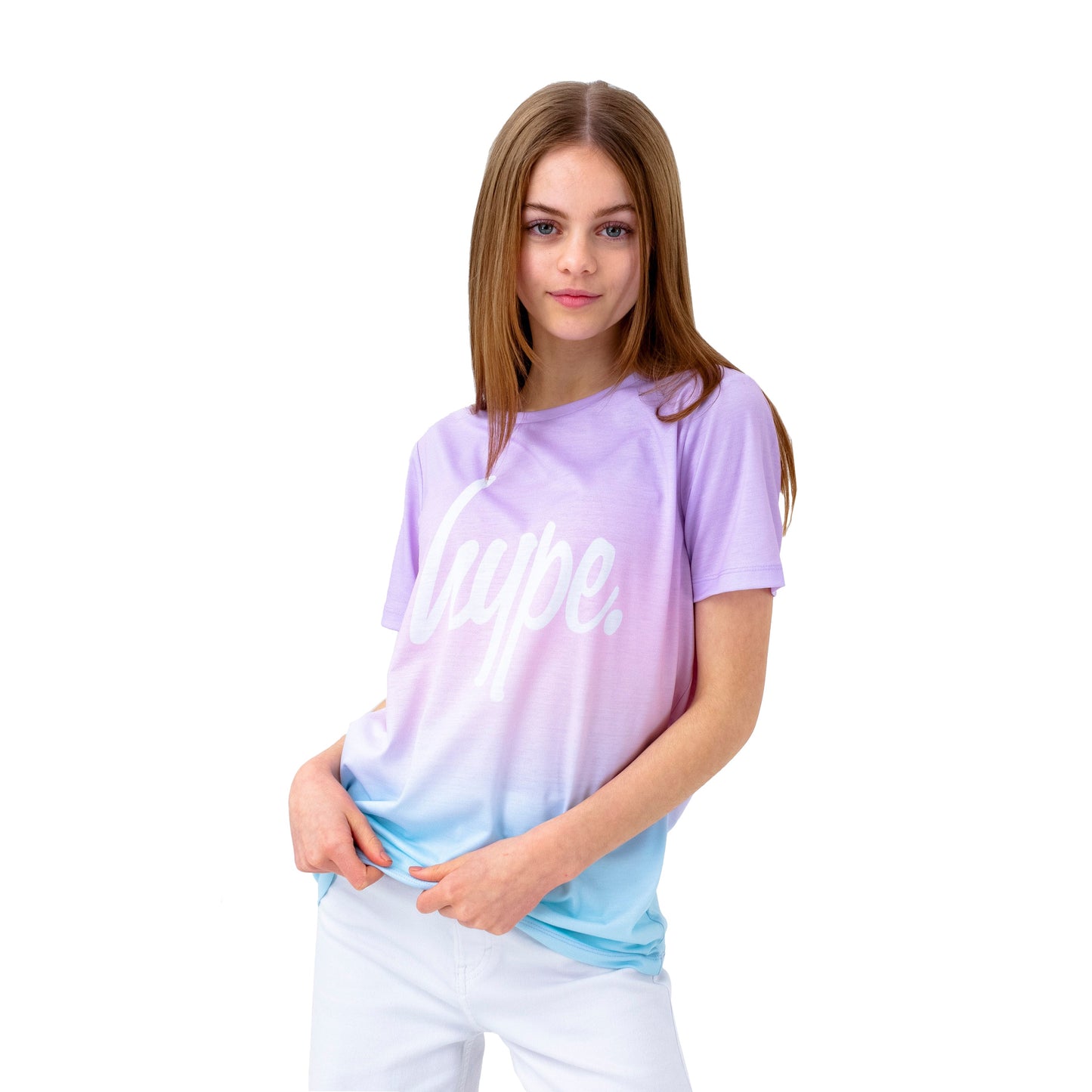 Purple-White-Blue - Front - Hype Girls Mykonos Fade T-Shirt