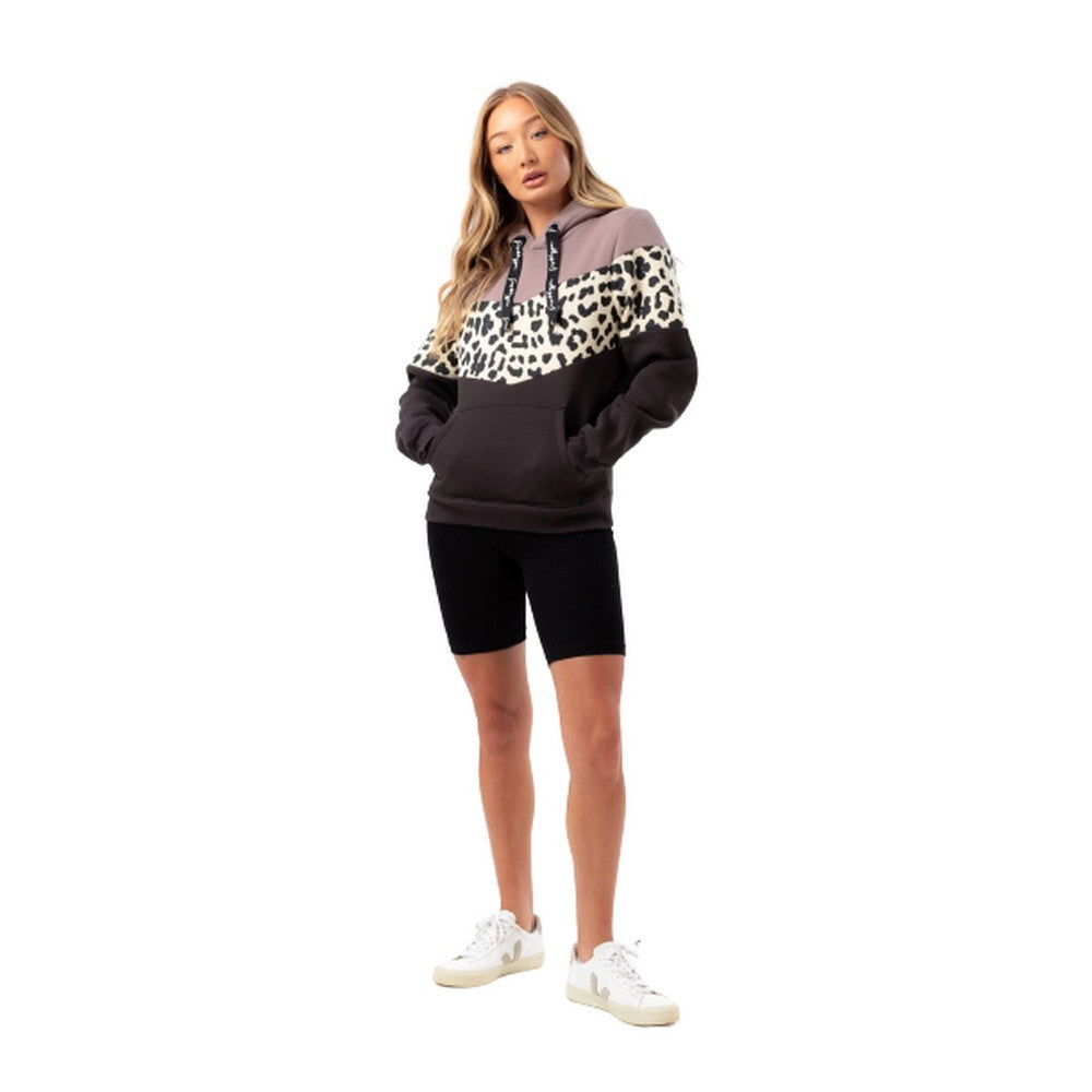 Ganache - Front - Hype Womens-Ladies Chevron Cheetah Drawcord Hoodie