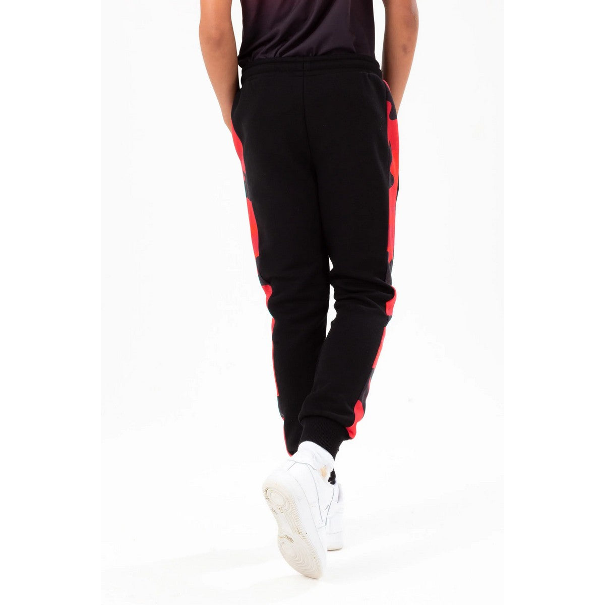 Black-Red - Back - Hype Boys Camo Panel Script Jogging Bottoms