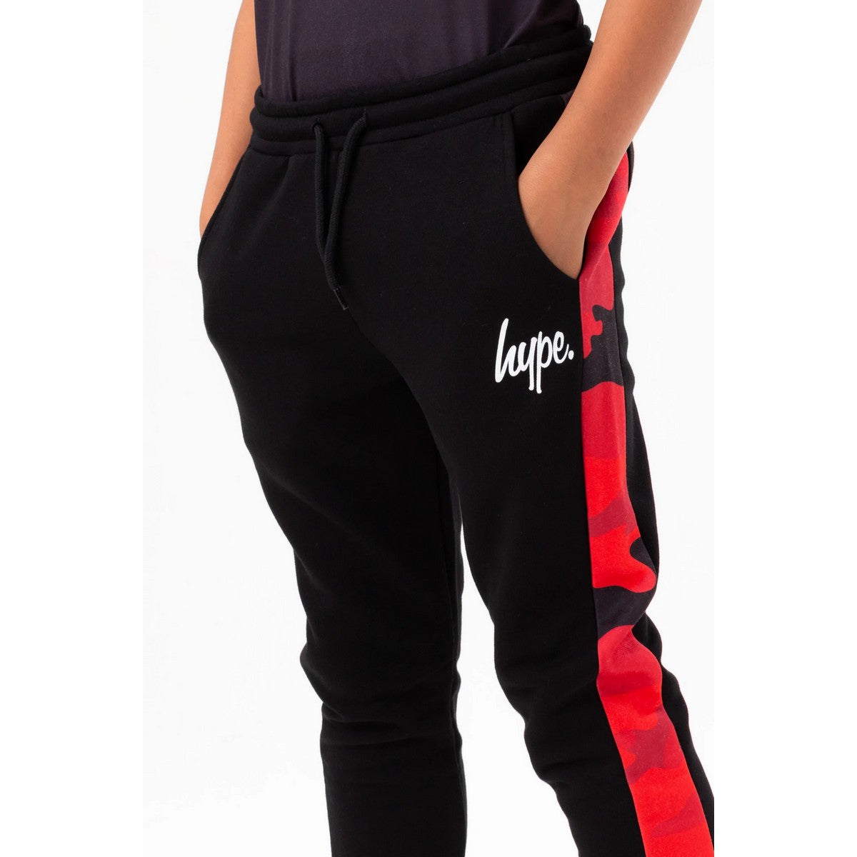 Black-Red - Side - Hype Boys Camo Panel Script Jogging Bottoms
