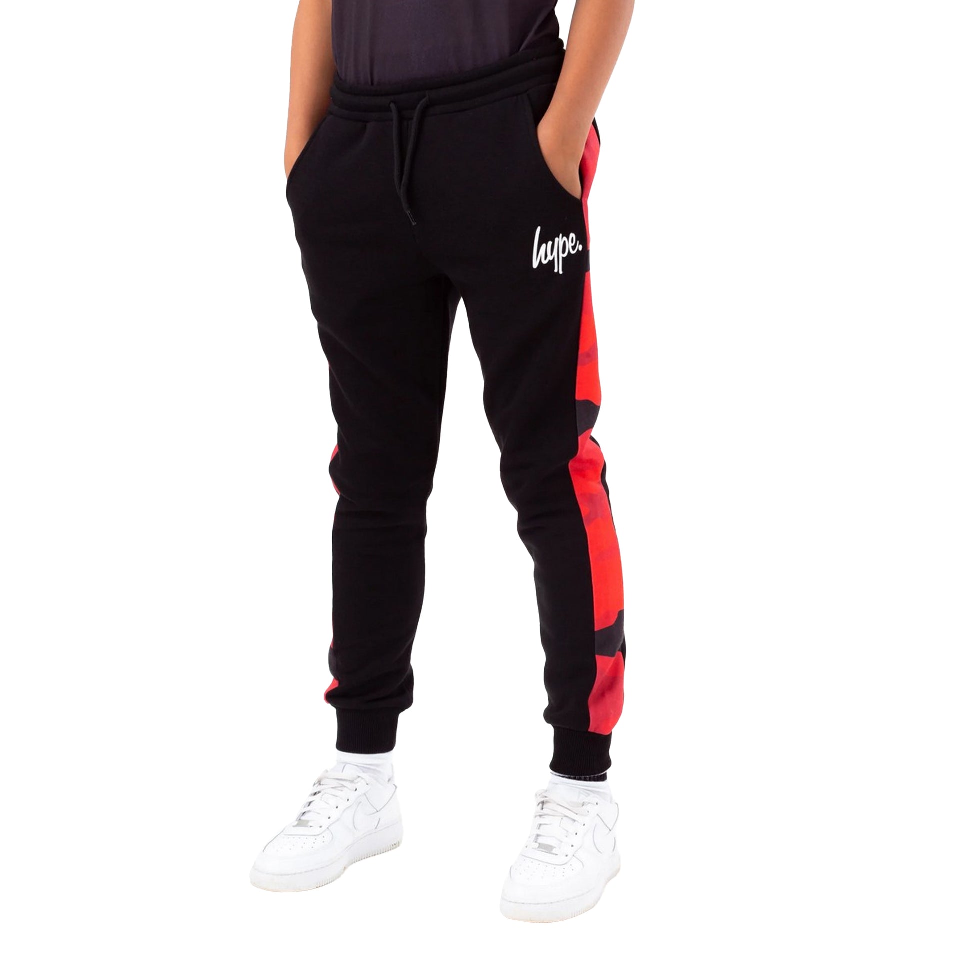 Black-Red - Front - Hype Boys Camo Panel Script Jogging Bottoms