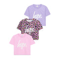 Pink-Purple-Black - Front - Hype Girls Leopard Crop T-Shirt (Pack of 3)