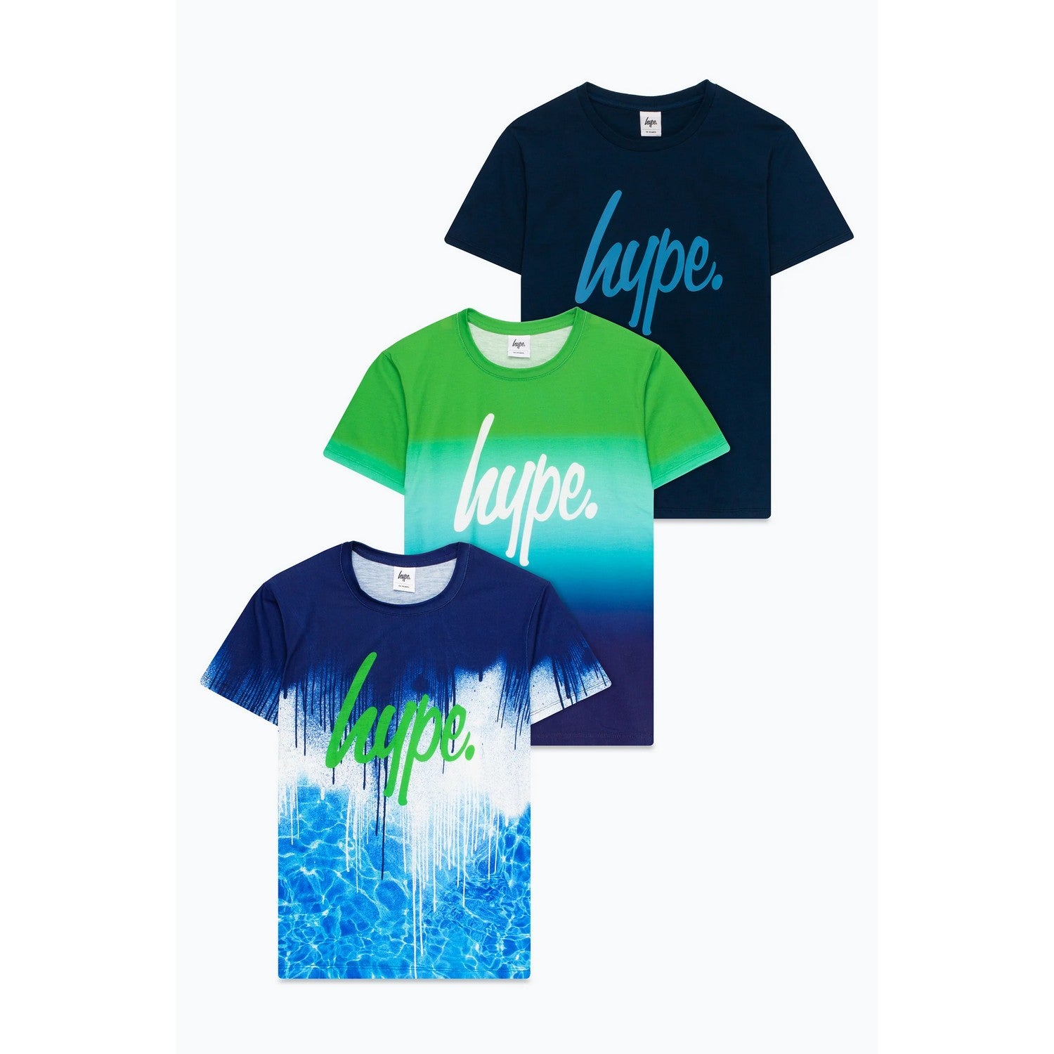 Navy-Green-Blue - Front - Hype Boys Pool Fade T-Shirt (Pack of 3)