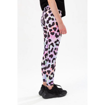 Pink-Black - Back - Hype Girls Rainbow Leopard Glitter Script Leggings
