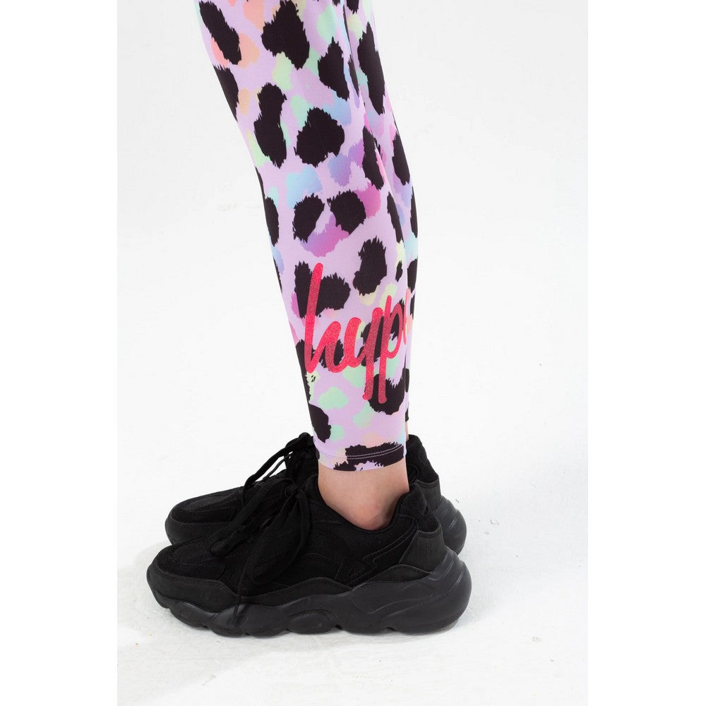 Pink-Black - Lifestyle - Hype Girls Rainbow Leopard Glitter Script Leggings