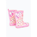 Pink-Cream - Back - Hype Childrens-Kids Leopard Wellington Boots