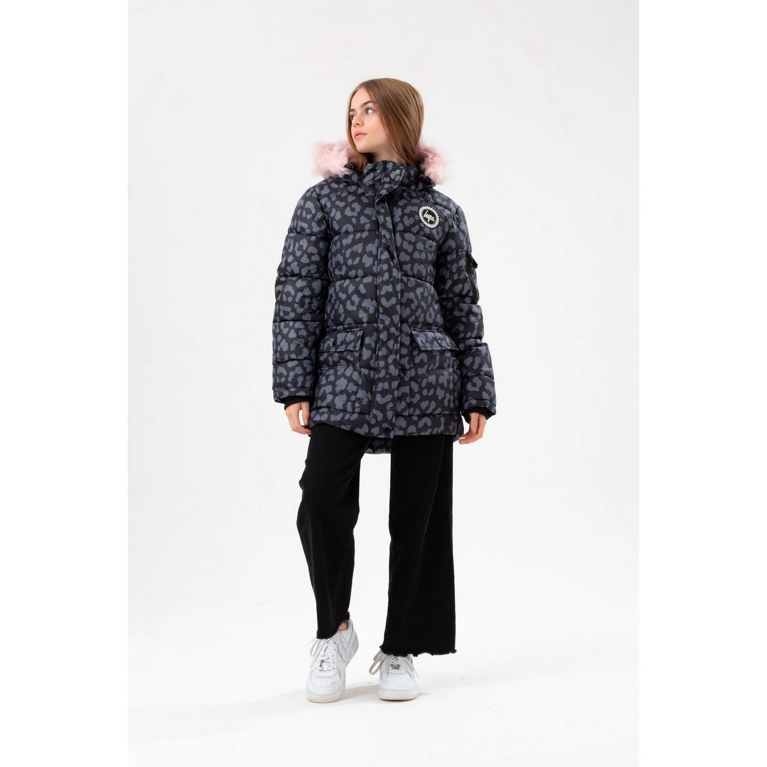 Black-Grey - Close up - Hype Girls Camo Padded Jacket