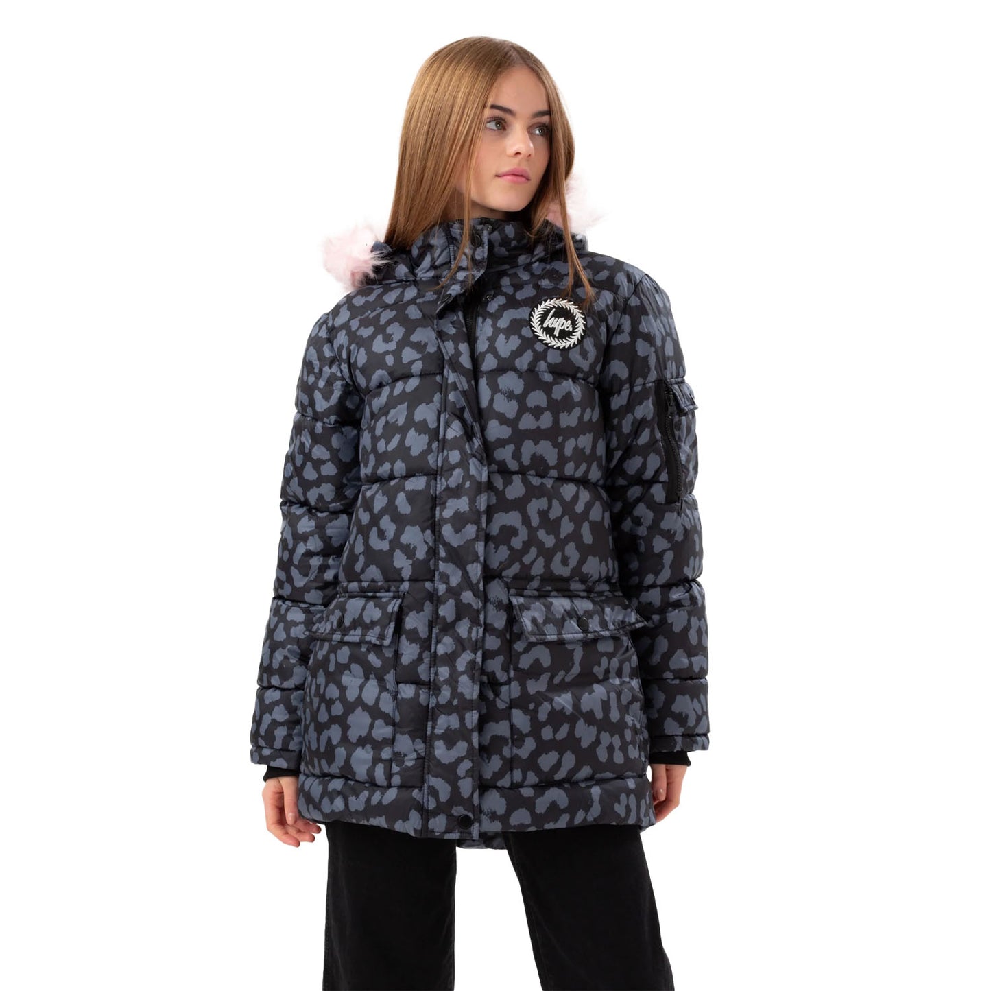 Black-Grey - Front - Hype Girls Camo Padded Jacket