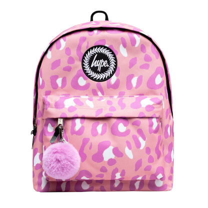 Pink - Front - Hype Tone On Tone Leopard Crest Backpack