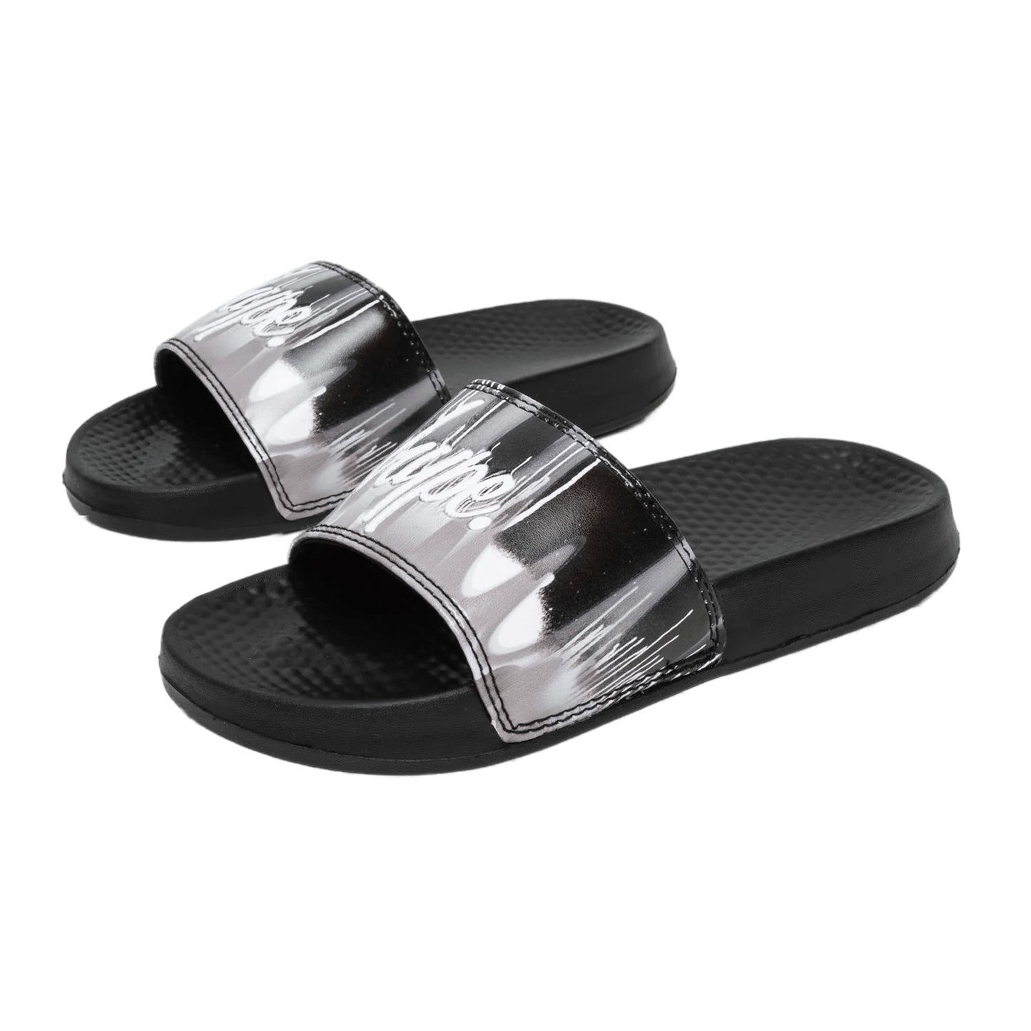 Black-White - Side - Hype Childrens-Kids Gradient Drips Mini Script Sliders