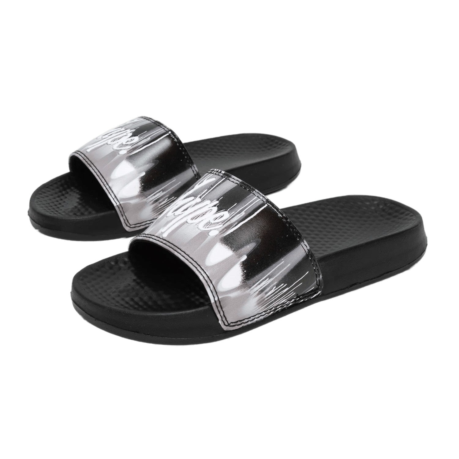 Black-White - Side - Hype Childrens-Kids Gradient Drips Mini Script Sliders