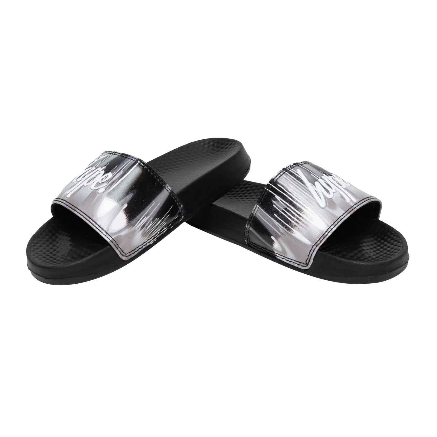 Black-White - Front - Hype Childrens-Kids Gradient Drips Mini Script Sliders