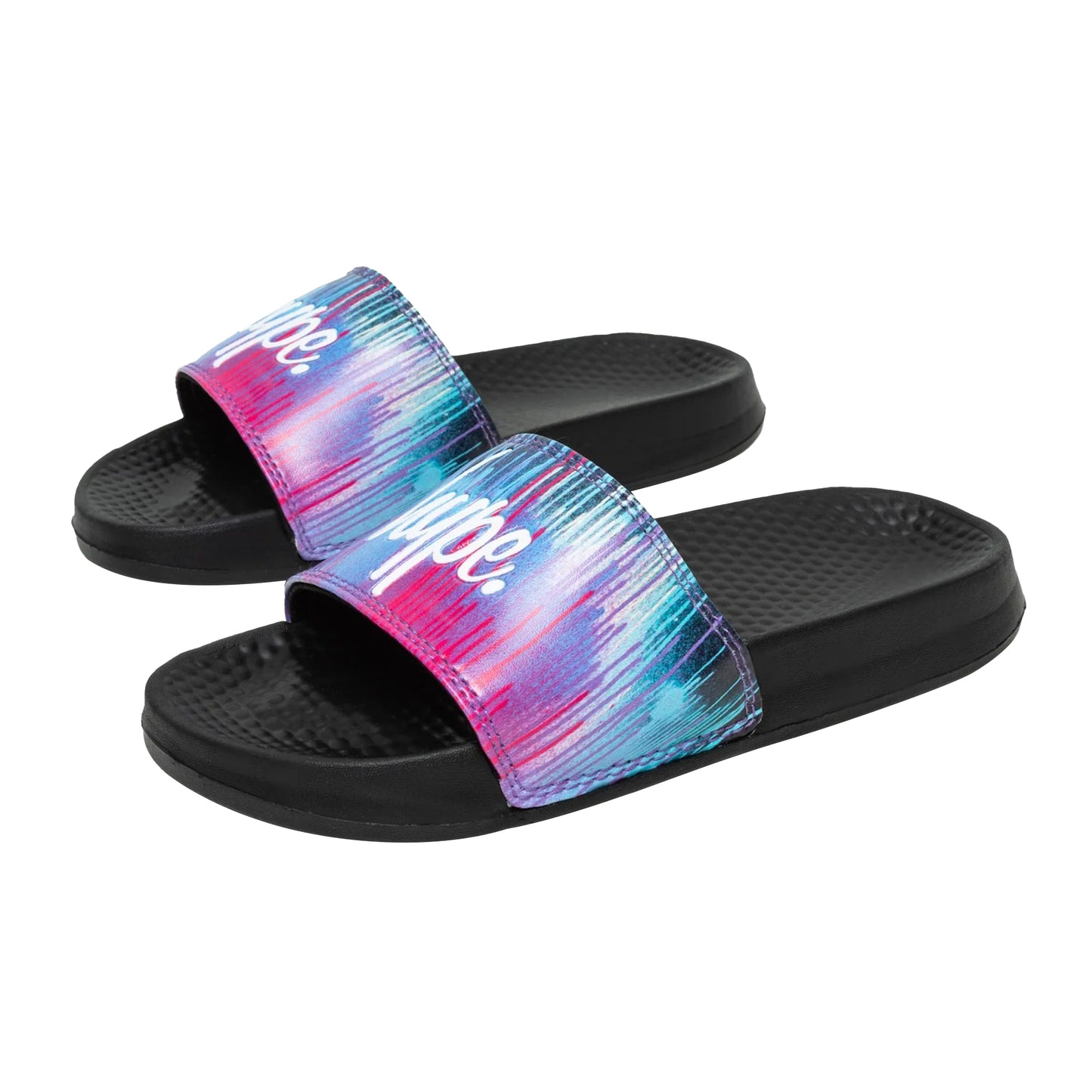 Pink-Black - Side - Hype Childrens-Kids Drip Script Sliders