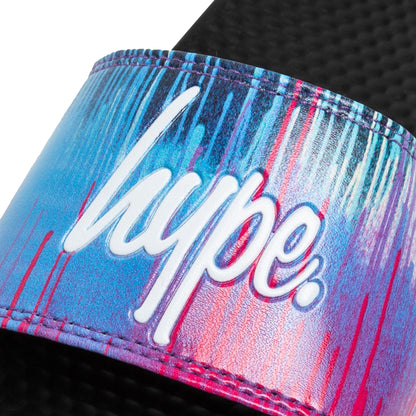 Pink-Black - Close up - Hype Childrens-Kids Drip Script Sliders