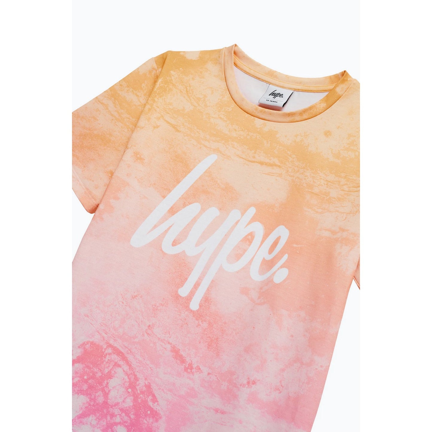 Orange-Pastel Pink - Side - Hype Girls Marble Fade Script T-Shirt