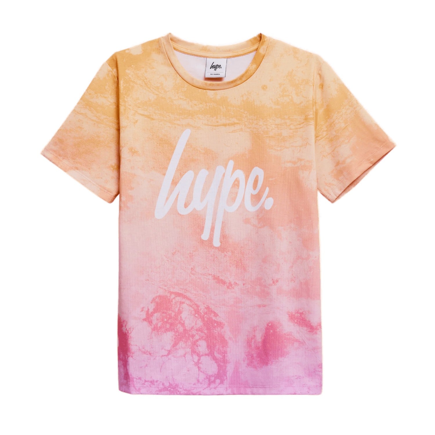 Orange-Pastel Pink - Front - Hype Girls Marble Fade Script T-Shirt