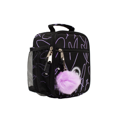 Black-Purple - Side - Hype Glitter Scribble Heart Lunch Bag